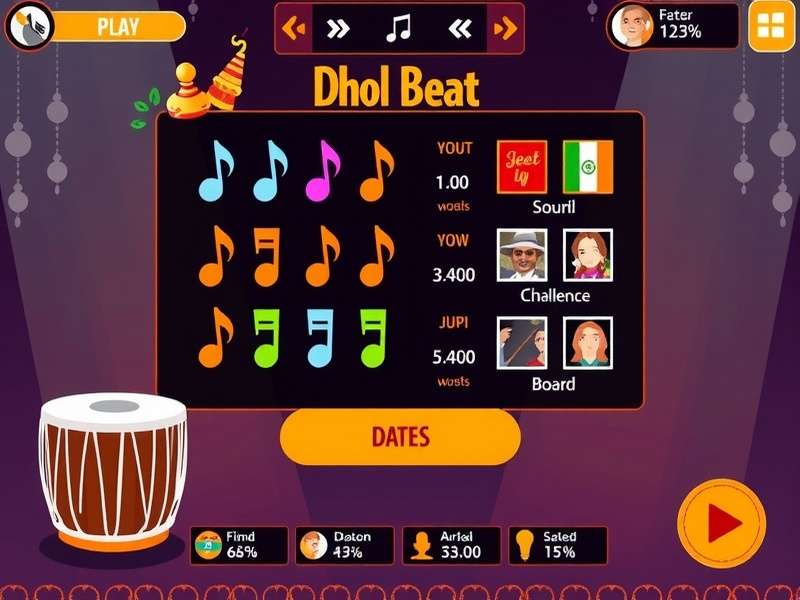 Dhol Beat social features showing leaderboards and friend challenges