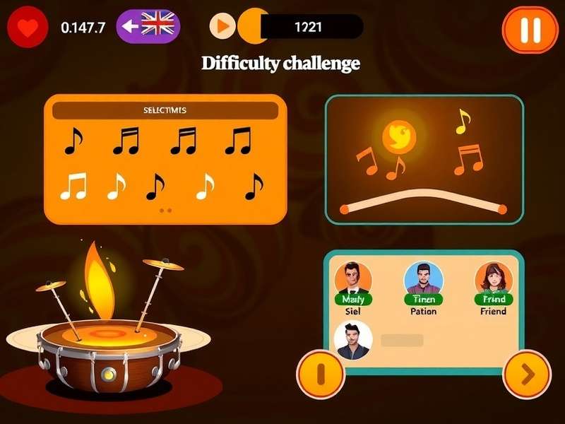 Dhol Beat gameplay screenshot showing rhythm notes and Indian musical elements